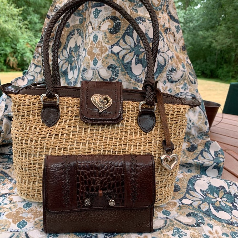 BRIGHTON Leather/Straw woven purse with 1 BRIGHTON leather wallet